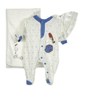 Baby Boy's 3 PC Preemie Baseball Coverall Set